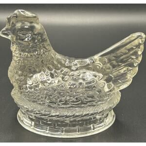Hen On Nest Hollow Candy Holder Clear Vintage Country Farmhouse